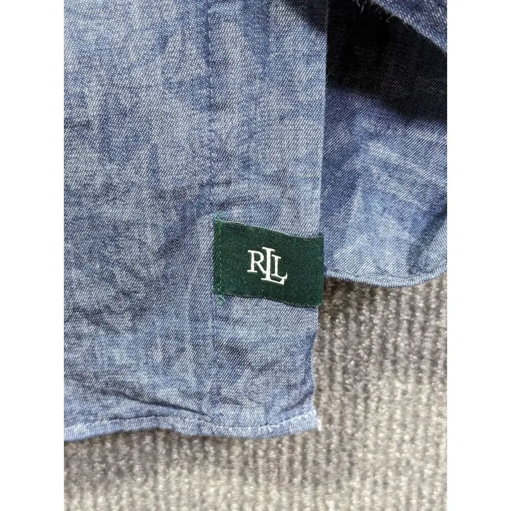 LRL Ralph Lauren Chambray Shirt Mens Medium Floral Preppy Academia Lightweight